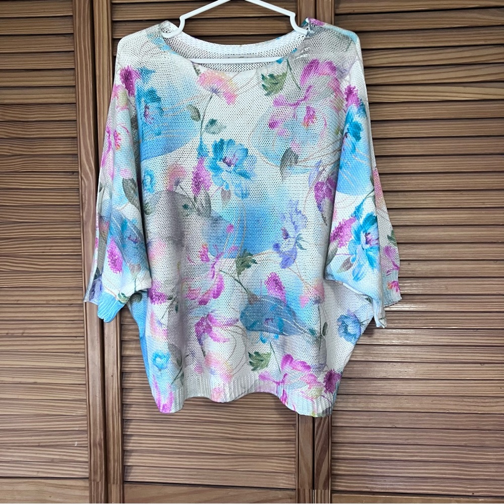 Loggia De Tessitori Italian Floral Batwing Knit Sweater Top Women’s L Colourful